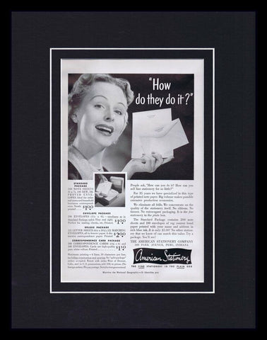 1952 American Stationery Framed 11x14 ORIGINAL Vintage Advertisement 