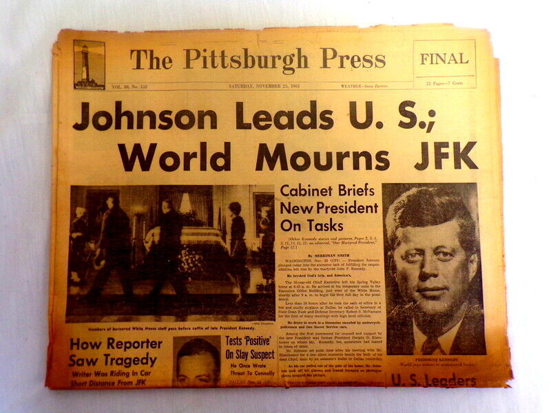 ORIGINAL November 23 1963 Pittsburgh Press JFK Assassination / LBJ Newspaper