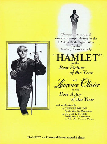 Hamlet 1949 ORIGINAL Vintage 9x12 Industry Ad Laurence Olivier