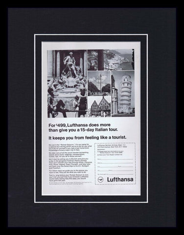 1968 Lufthansa German Airlines Framed 11x14 ORIGINAL Vintage Advertisement 