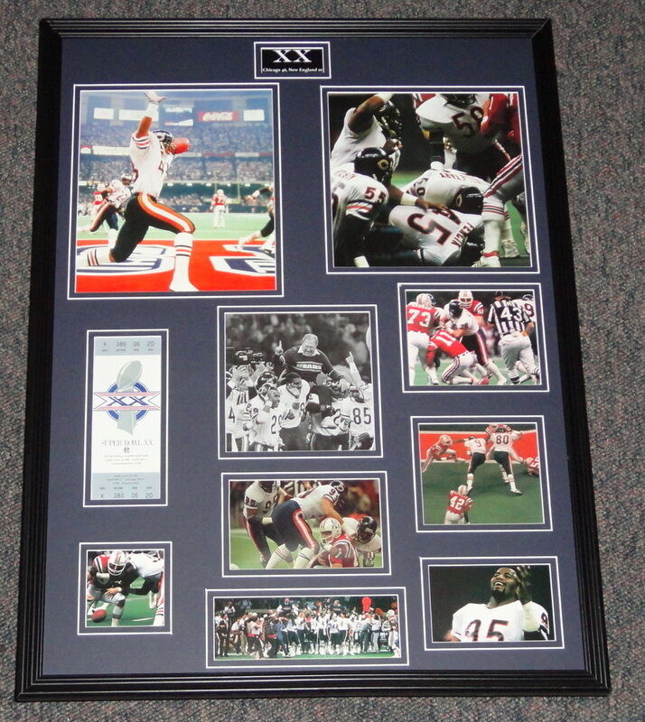 Super Bowl XX Framed 18x24 Repro Ticket & Photo Collage Bears vs Patriots