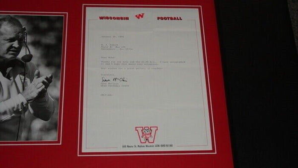 Dave McClain Signed Framed 16x20 Typed 1986 Letter & Photo Display Wisconsin