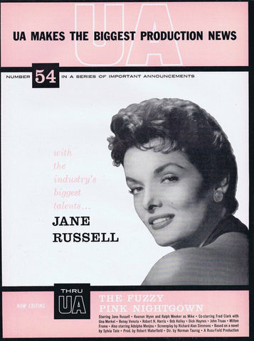 Jane Russell 1957 Fuzzy Pink Nightgown ORIGINAL Vintage 9x12 Industry Ad  