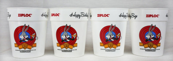 VINTAGE 1989 Ziploc Looney Tunes Bugs Bunny Birthday Cup Set of 4