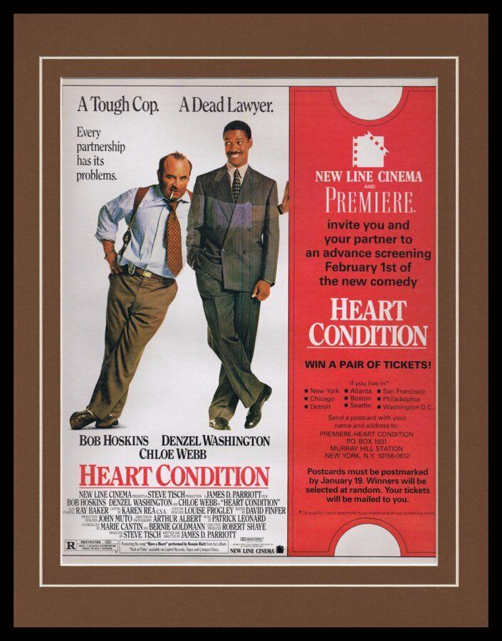 Heart Condition 1990 Denzel Washington Framed 11x14 Vintage Advertisement