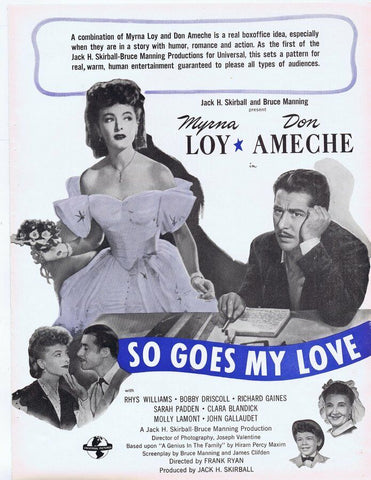 1946 So Goes My Love ORIGINAL Vintage 9x12 Industry Ad Myrna Loy Don Ameche