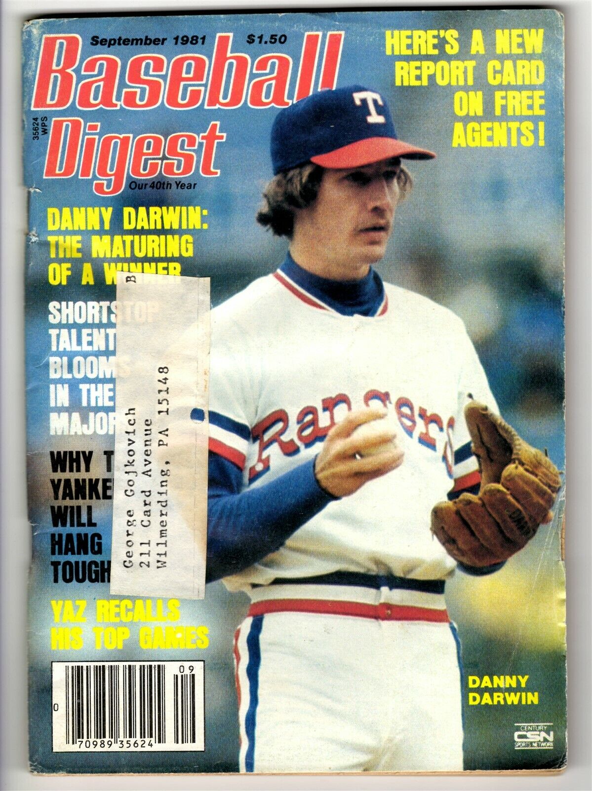 VINTAGE Sep 1981 Baseball Digest Magazine Danny Darwin Rangers