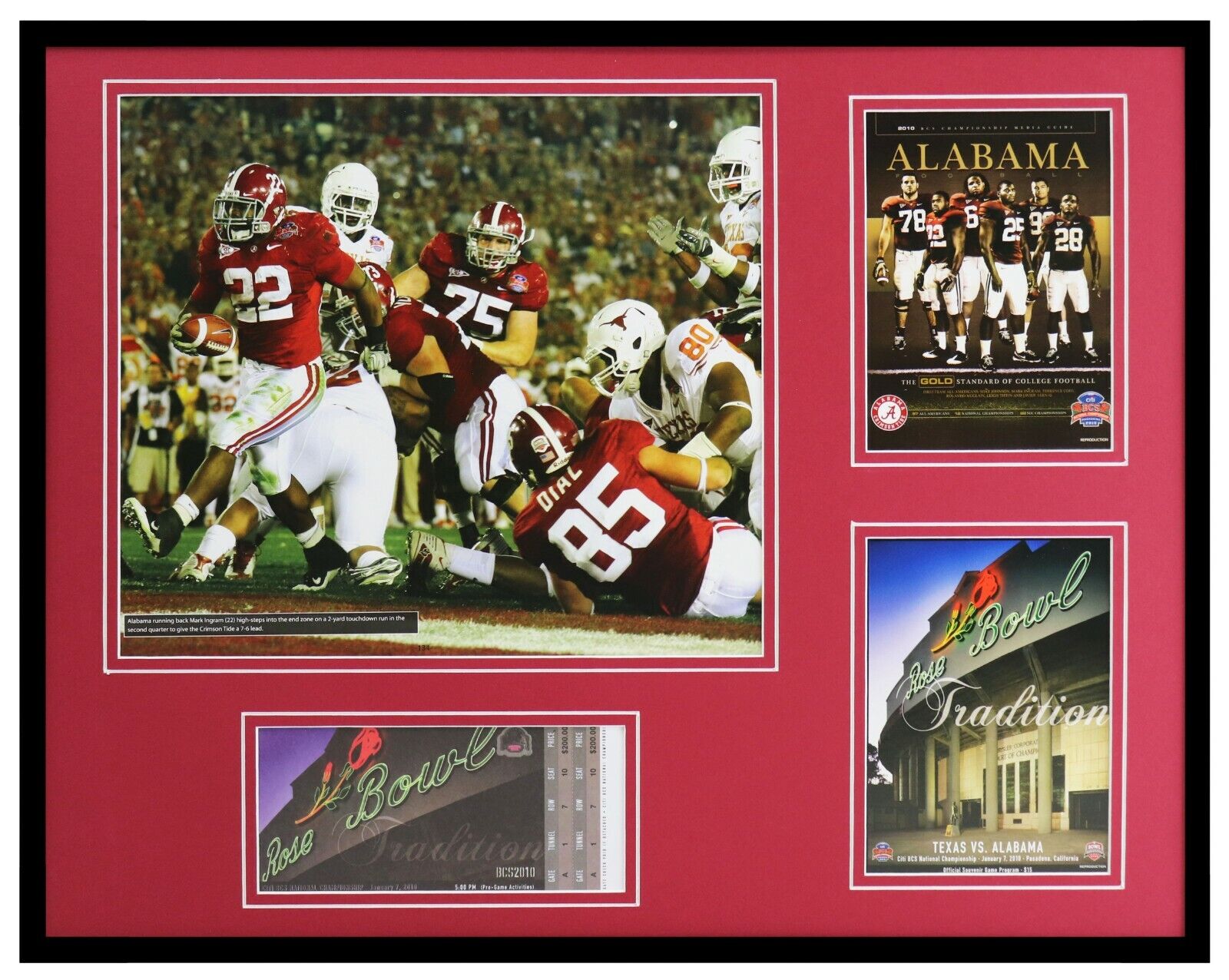 2009 Rose Bowl Alabama Framed 16x20 Photo & Repro Ticket & Program Cover Set