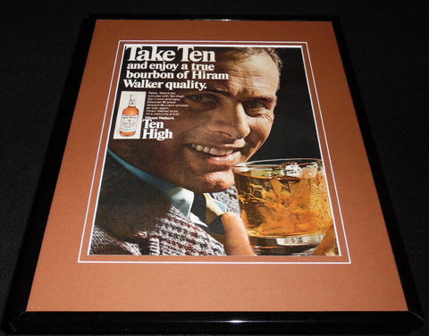 1968 Ten High Bourbon Framed 11x14 ORIGINAL Advertisement Hiram Walker