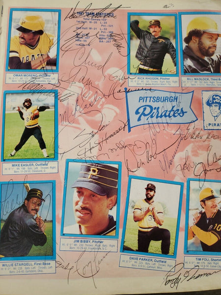 Pittsburgh Pirates Team Signed 1982 Topps Sticker Book w/ Willie Stargell Tanner