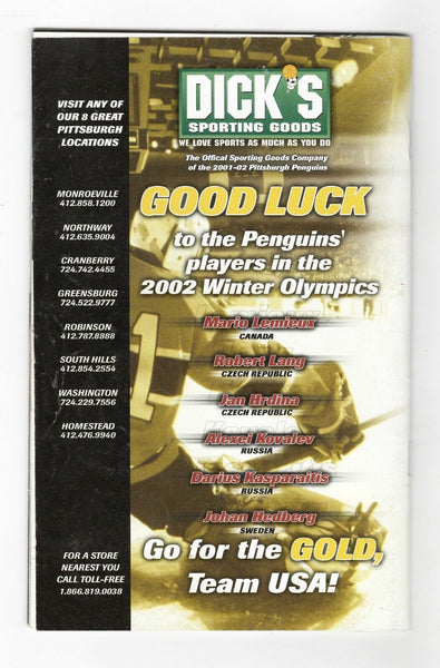 VINTAGE 2002 Pittsburgh Penguins Icetime Magazine Mario Lemieux Olympic Preview