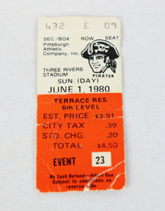 June 1 1980 NY Mets  @ Pittsburgh Pirates Ticket Dale Berra HR/5 RBI