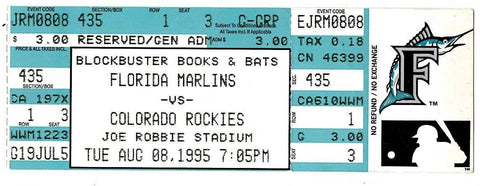 Aug 8 1995 Colorado Rockies Florida Marlins Ticket Andre Dawson Larry Walker