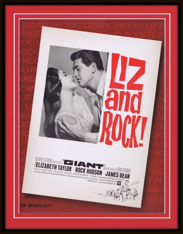 ORIGINAL 1963 Giant Elizabeth Taylor Rock Hudson 11x14 Framed Advertisement  