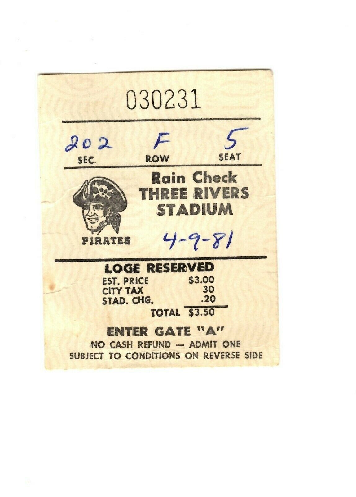 Apr 9 1981 Montreal Expos @ Pittsburgh Pirates Ticket Tim Raines 2nd Hit 4 HOFer