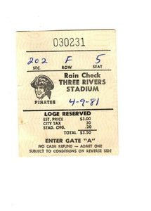 Apr 9 1981 Montreal Expos @ Pittsburgh Pirates Ticket Tim Raines 2nd Hit 4 HOFer