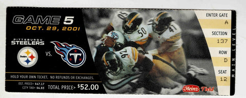 VINTAGE Oct 29 2001 Steelers vs Titans Ticket Plaxico Burress 6-151 Bettis 2 TD