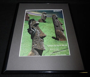 1995 Sony Studio Headphones Easter Island Framed 11x14 ORIGINAL Advertisement 