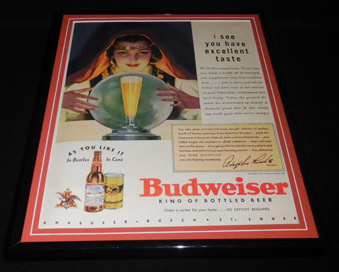 1937 Budweiser Beer Crystal Ball Framed 11x14 ORIGINAL Vintage Advertisement