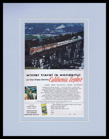 1957 California Zephyr High Sierra 11x14 Framed ORIGINAL Vintage Advertisement