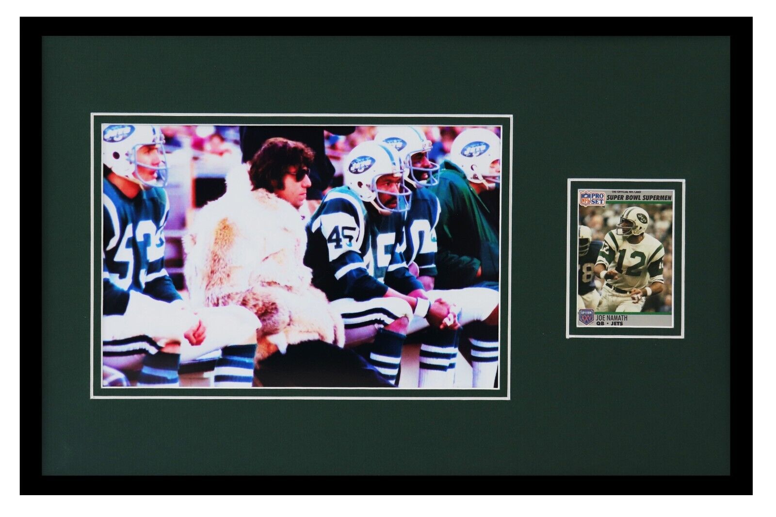 Joe Namath Framed 11x17 Vintage Pro Set Card +  Photo Display Jets Fur Coat