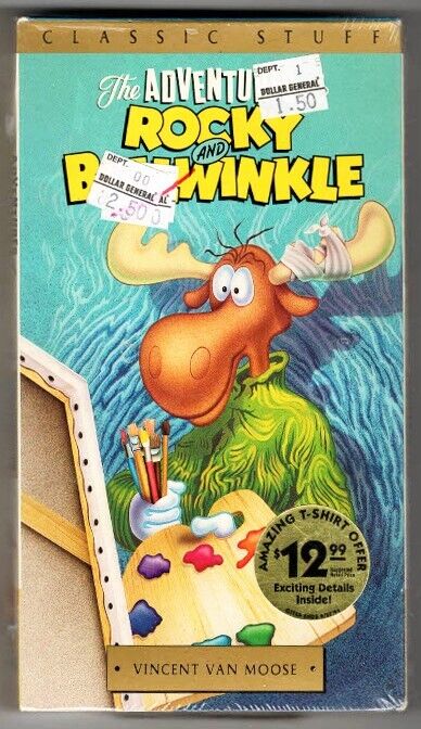 Rocky and Bullwinkle VINTAGE SEALED VHS Cassette Hype Sticker Vincent Van Moose