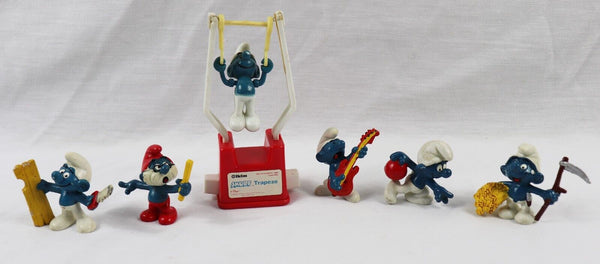 VINTAGE 1981 Helm Smurf Figure Lot w/ Trapeze