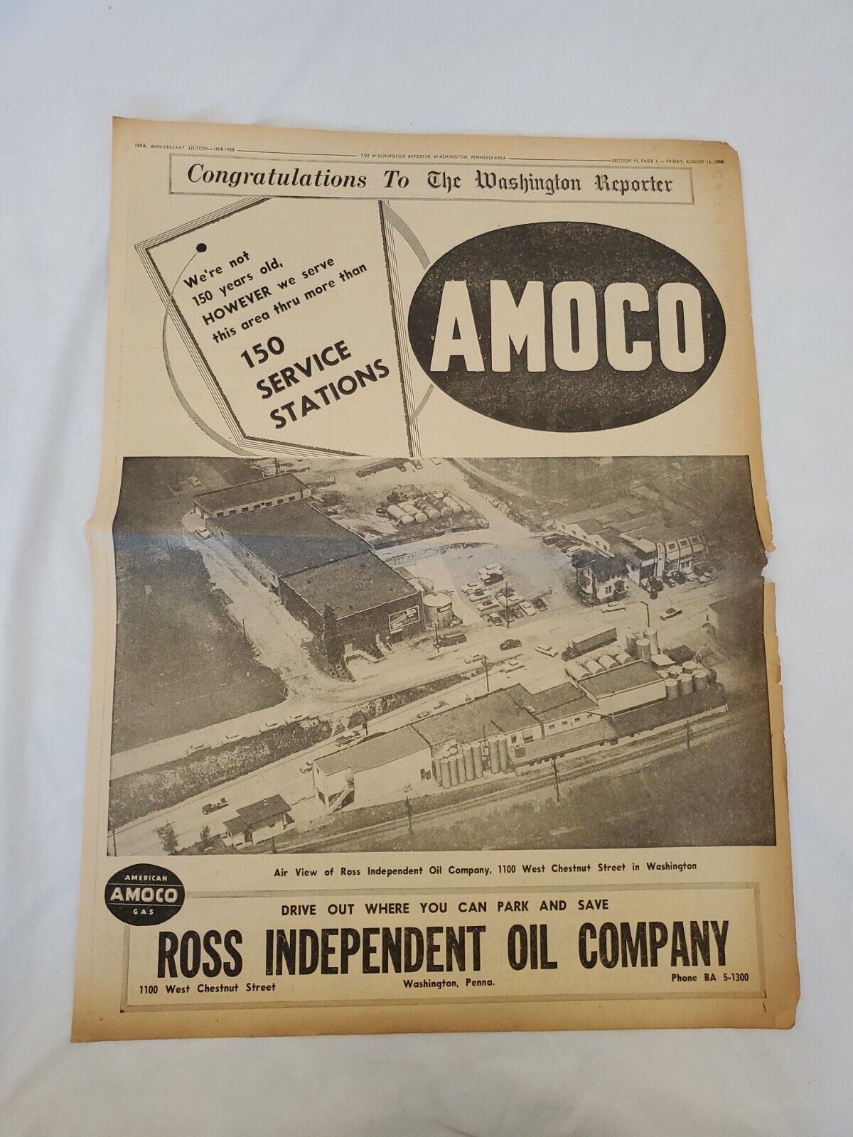 VINTAGE 1958 Amoco / Ross Oil Co Full Page Newspaper Advertisement