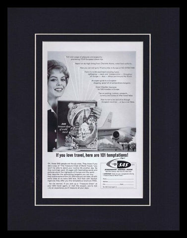 1961 SAS Scandinavian Airlines Framed 11x14 ORIGINAL Vintage Advertisement B