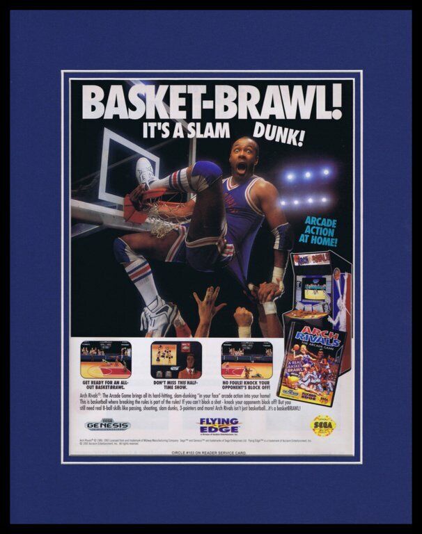 Arch Rivals 1992 Sega Genesis Framed 11x14 ORIGINAL Advertisement