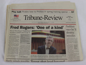 Feb 28 2003 Pittsburgh Tribune Review Newspaper Mr Fred Rogers Memorial