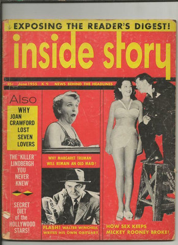 ORIGINAL Vintage June 1955 Inside Story Magazine Mickey Rooney Joan Crawford