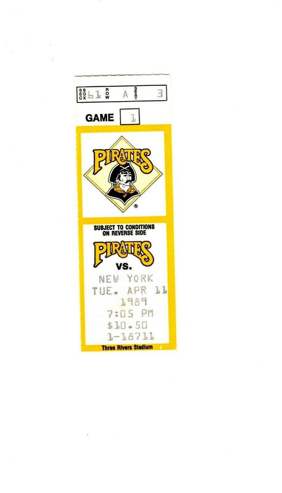 Apr 11 1989 NY Mets @ Pittsburgh Pirates Ticket Bobby Bonilla Walkoff 11th Inn.