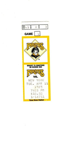 Apr 11 1989 NY Mets @ Pittsburgh Pirates Ticket Bobby Bonilla Walkoff 11th Inn.