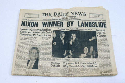 ORIGINAL Vintage Nov 8 1972 Richard Nixon Elected PA Daily News Newspaper