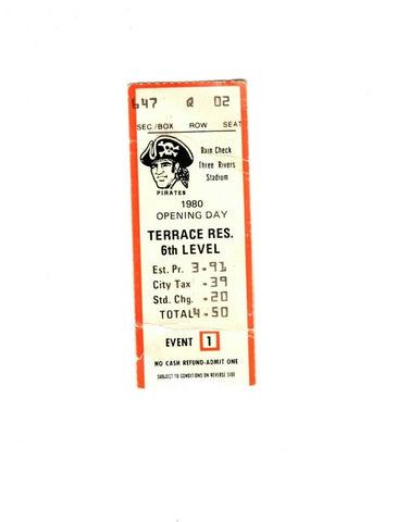 Apr 10 1980 St Louis Cardinals @ Pittsburgh Pirates Ticket Opening Day 1-0 Duel