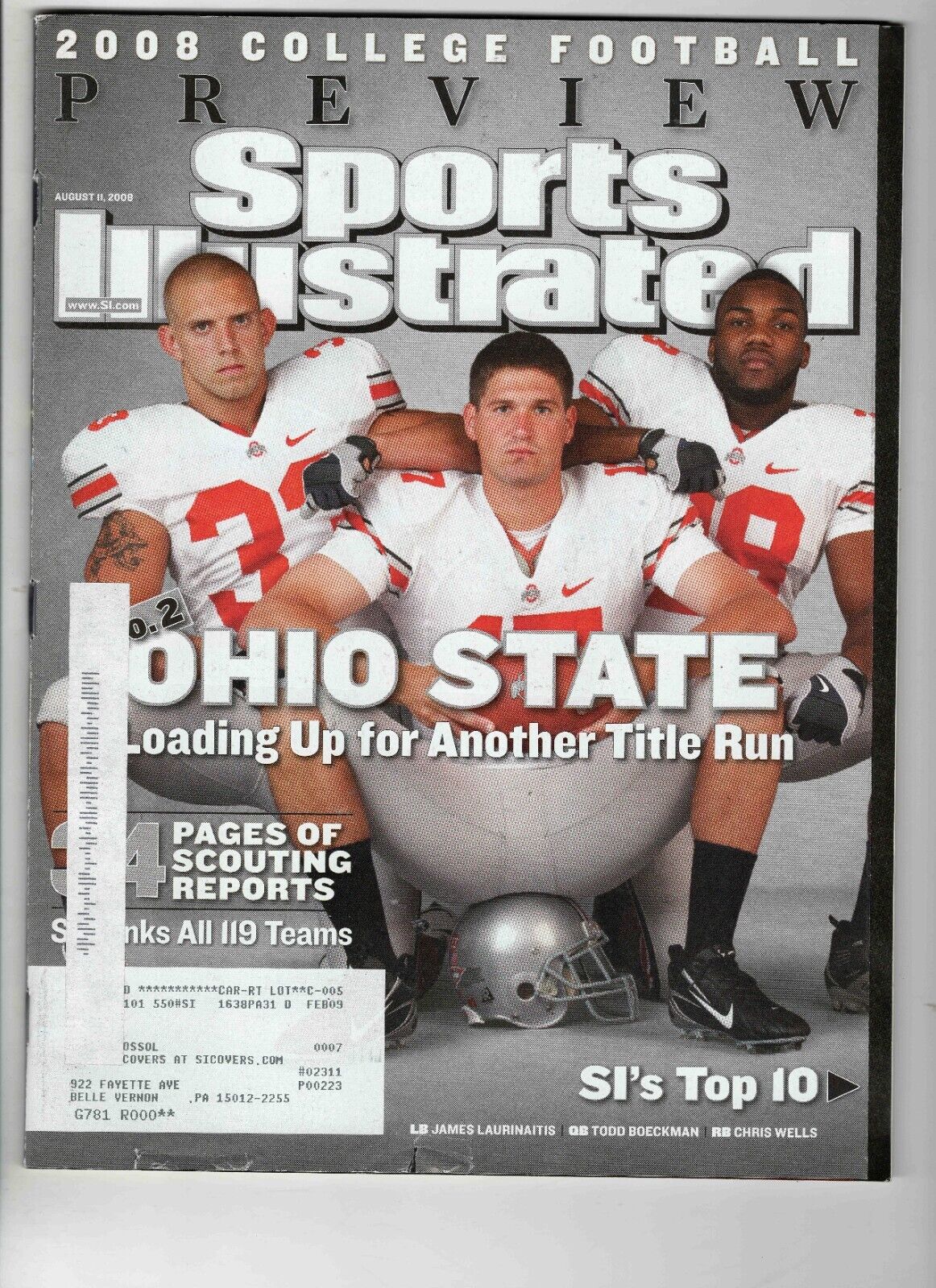 Aug 11 2008 Sports Illustrated Magazine Ohio State James Laurinaitis Chris Wells