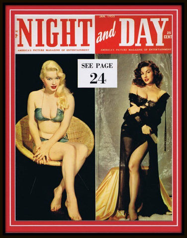 ORIGINAL Vintage 11x14 Framed 1955 Night and Day Men's Magazine Cover GGA