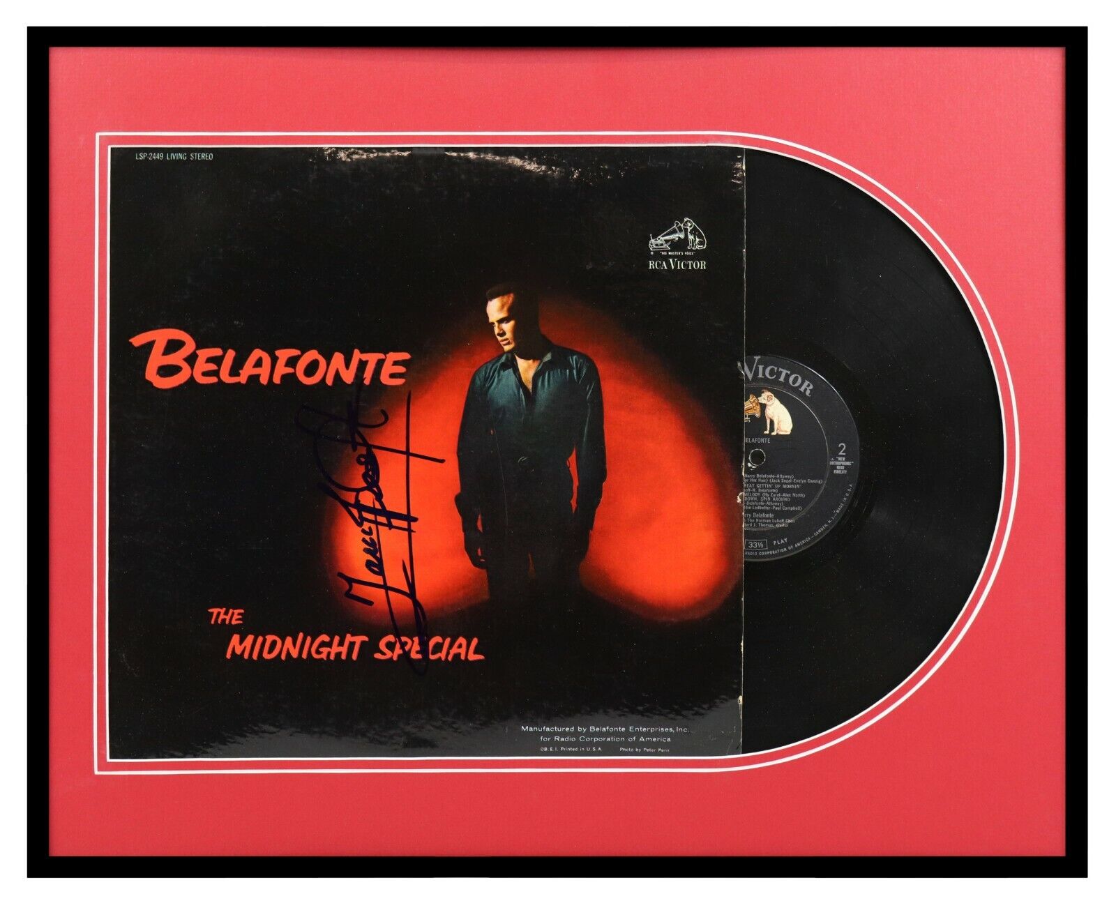 Harry Belafonte Signed Framed 1962 Midnight Special Record Album Display