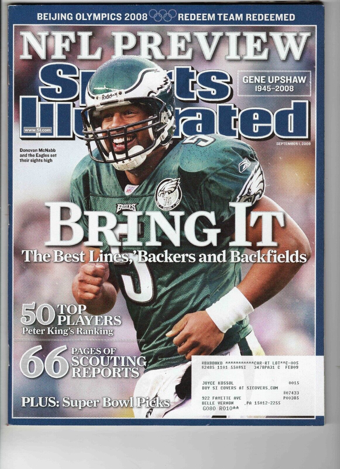 Sep 1 2008 Sports Illustrated Magazine Donovan McNabb Eagles