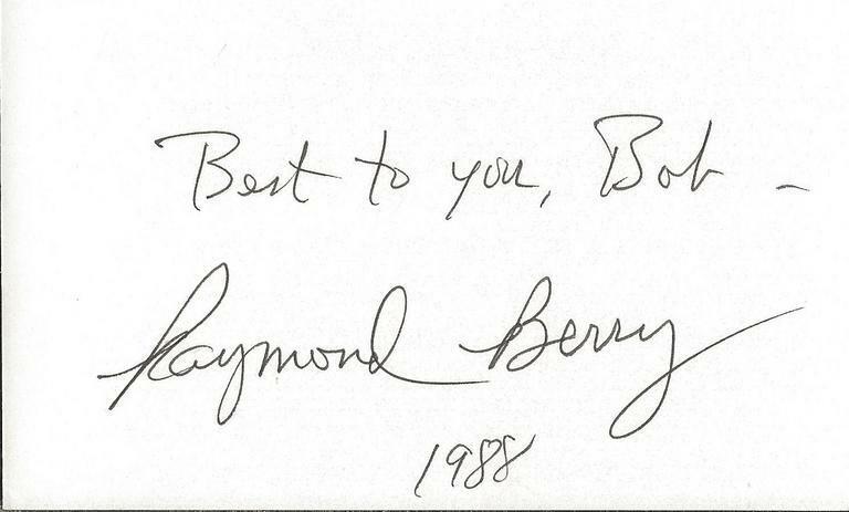 Raymond Berry 1988 Signed 3x5 Index Card Colts