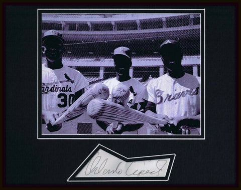 Orlando Cepeda Signed Framed 11x14 Photo Display w/ Hank Aaron & Lou Brock