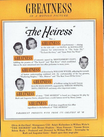 1949 The Heiress ORIGINAL Vintage 9x12 Industry Ad Olivia De Havilland