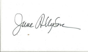 June Allyson Signed 3x5 Index Card