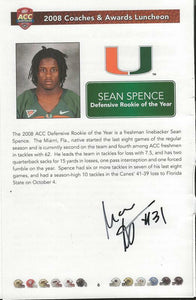 Sean Spence Signed 2008 ACC Awards Luncheon Program Page Miami Steelers