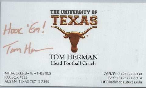 Tom Herman Signed University of Texas Business Card JSA COA S25300