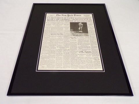 New York Times Dec 9 1941 Framed 16x20 Front Page Poster WWII US Declares War