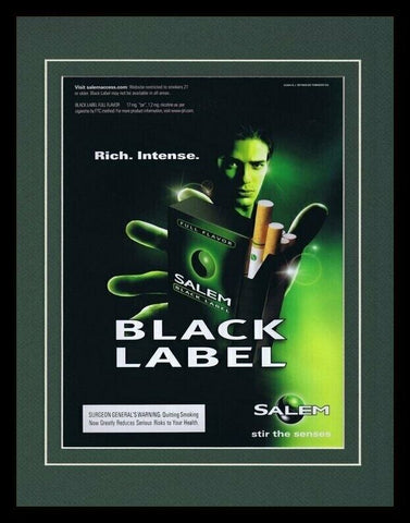 2004 Salem Black Label Cigarettes Framed 11x14 ORIGINAL Vintage Advertisement