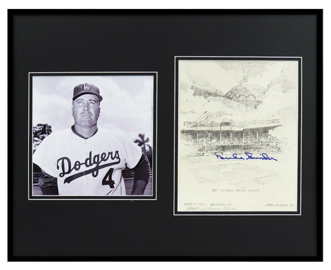 Duke Snider Signed Framed 16x20 Lithograph & Photo Display Dodgers