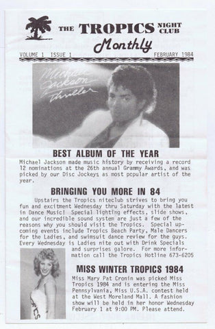 VINTAGE 1984 Tropics Monthly Pittsburgh Brochure Michael Jackson Thriller